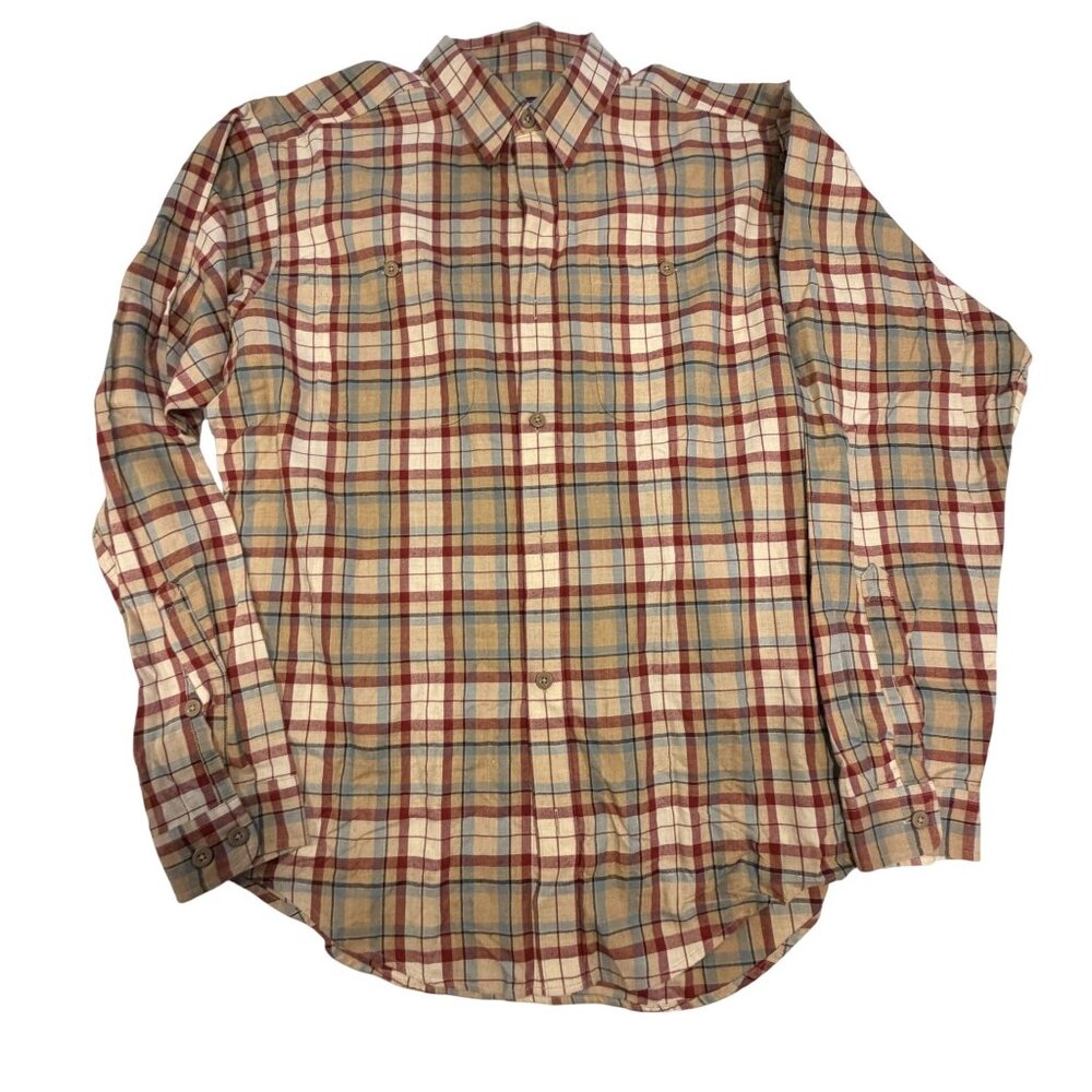 Patagonia Organic Cotton Plaid Button-Up Shirt M Beige/Red/Blue